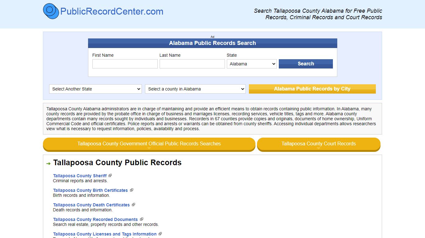 Tallapoosa County Alabama Free Public Records - Court ...